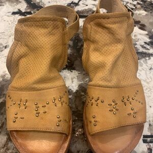 Miz Mooz Tan Studded Perforated Leather Slingback Sandals